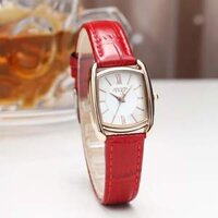 Đồng hồ nữ Julius JA-1364 dây da mặt chữ nhật - Đỏ