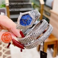 Đồng Hồ Nữ Just Cavalli Rắn Quấn Vòng Dây Kim Loại Bạc Mặt Xanh Dương Size 23mm