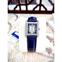 Đồng Hồ Nữ Longines Dây Da Xanh Mặt Vuông Máy Quartz (Pin) Kính Sapphiare Siz 28mm Viền Đá