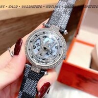 Đồng Hồ Nữ Louis Vuitton Mặt Xoay Dây Da LV Xanh Xám 37mm