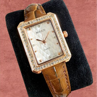 Đồng hồ nữ mặt vuông Bolun chính hãng dây da viền đá giá rẻ
