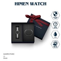 Đồng hồ nữ mặt vuông đen, dây bạc Quadro studio size 22x22mm, sang trọng và cá tính. Tặng Vòng tay Classic