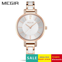 Đồng hồ nữ Megir, thời trang đơn giản, dây đeo gốm và thép màu sắc, họa tiết mặt trời, vỏ đồng, đồng hồ nữ 7016 K6YS