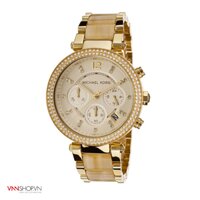 Đồng hồ nữ Michael Kors mặt đính đá, dây đá, hiện thị 3 đồng hồ chức năng