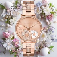 Đồng Hồ Nữ Michael Kors MK3865 Dây Kim Loại Vàng Hồng Mặt Hoa Lavender Đính Đá 38mm