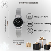 Đồng hồ nữ MONO bạc mặt đen cá tính dây hợp kim không gỉ phong cách Hàn Quốc đồng hồ vintagee