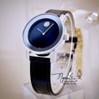 Đồng Hồ Nữ Movado Bold Dây Da Đen Mặt Xanh Size 36mm Vỏ Silver