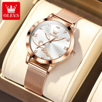 Đồng hồ nữ OLEVS 5530 chính hãng máy quartz không thấm nước có lịch dây đeo thép không gỉ thời trang