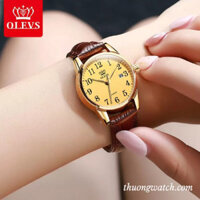 Đồng hồ nữ Olevs dây da mặt tròn nhỏ vàng sanh chảnh ĐHĐ32203