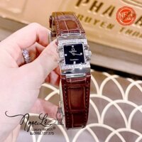 Đồng Hồ Nữ Omega Constellation Dây Da Nâu Mặt Vuông Viền Đá Size 22x28mm - Quartz Japan