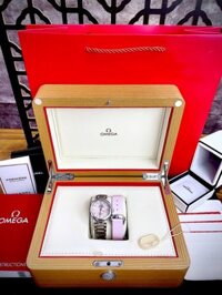 Đồng hồ nữ Omega Ladymatic màu hồng tặng kèm dây da Fake giá rẻ 34mm