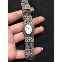 dồng hồ nữ Rire dạng lắc tay bạc thái gắn đá marcasite hàng si nhật