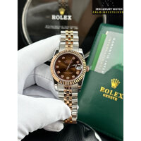 Đồng Hồ Nữ Rolex Datejust Mặt Nâu Cọc Số Đính Đá Dây Demi Cao Cấp - Máy Cơ Automatic Nhật - Size 31mm - Bảo Hành 2 Năm