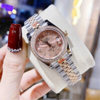 Đồng Hồ Nữ Rolex Mặt Ánh Hồng, Viền Đá Swarovsky Lấp Lánh,Size 31mm, Kính Saphia Chống Xước, Full Hộp Sổ Thẻ, Chống Nước