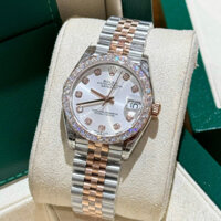 Đồng Hồ Nữ Rolex Mặt Ngọc Trai, Viền Đá Swarovsky Lấp Lánh, Size 31mm, Kính Saphia Chống Xước,Full Hộp Sổ Thẻ,Chống Nước