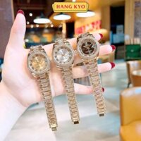 Đồng hồ nữ Rolex mặt tròn đính đá dây thép cao cấp, chống nước, bảo hành 12 tháng