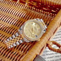 Đồng Hồ Nữ Rolex Mặt Vàng Chanh, Cọc Số, Viền Đá Swarovsky Lấp Lánh,Size 31mm, Kính Saphia Chống Xước, Chống Nước 5atm