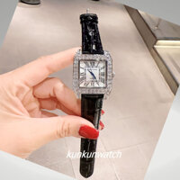 Đồng Hồ Nữ Royal Crown 6104M Đính Viền Đá Dây Da Đen Mặt Vuông 33 x 33mm