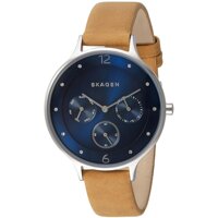 Đồng hồ nữ Skagen SKW2310 màu thép trắng (Stainless) mặt xanh (Blue) size 36mm dây da nâu [bonus]