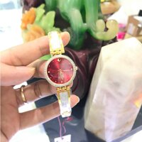 Đồng hồ nữ SUNRISE 9957SA Đính đá sang trọng Kính Sapphire chống xước chống nước tuy - Mặt đỏ dây vàng