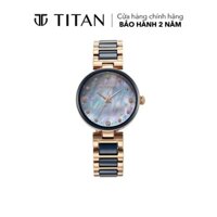 Đồng hồ Nữ TITAN dây thép không gỉ & gốm sứ - Purple Ceramics 34 mm Mặt Xanh - 95214KD05