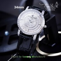 Đồng Hồ Nữ Vacheron Constantin Siêu Cấp Dây Da Đen Đính Đá Vỏ Silver 34mm