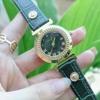 Đồng Hồ Nữ Versace JAPAN WATCH Kiểu Dáng Mặt Tròn Thiết Kế Viền Đính Đá Đơn Giản Thanh Lịch Màu Xanh Rêu