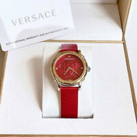 Đồng Hồ Nữ Versace Safety Pin watch Máy Quartz (Pin) Kính Khoáng Mặt Tròn Siz 34 Dây Da Đỏ Full Box