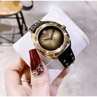 Đồng Hồ Nữ Versace Shadov Mặt Tròn Siz 38mm Máy Quartz (Pin) Thuy Kính Sapphire Dây Da Đen Vàng Gold