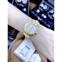 Đồng hồ nữ Versacs Vanity Steel máy thuỵ sỹ dây da trắng mặt tròn đính đá siz 35mm