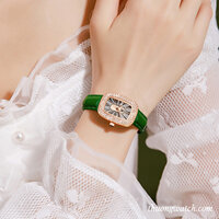 Đồng hồ olevs nữ dây da mặt chữ nhật nhỏ đính đá xanh lục ĐHĐ42203