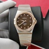 Đồng Hồ Omega Constellation Co-Axial Fake 11 Demi Vàng Hồng Mặt Nâu 38mm
