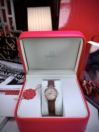 Đồng hồ Omega Deville nữ dây da màu nâu Super Fake Nhật 28mm