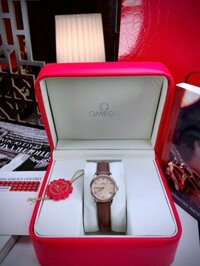 Đồng hồ Omega Deville nữ dây da màu nâu Super Fake Nhật 28mm