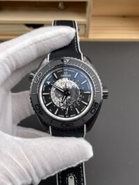 Đồng Hồ Omega Seamaster Planet Ocean 600M GMT Worldtimer Mặt Đen Xám Replica 1:1 VSF 45.5mm
