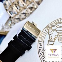 Đồng Hồ Phái Nam BH Chính HãngVersace Greca Logo - Máy Quartz pin Thụy Sĩ - Kính Sapphire - Dây da đen .