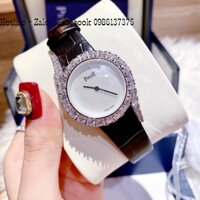 Đồng Hồ Piaget Nữ Dây Da Đen Mặt Trắng Đính Đá Size 32mm