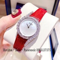 Đồng Hồ Piaget Nữ Dây Da Đỏ Mặt Xà Cừ Trắng Đính Đá Size 32mm