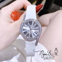 Đồng Hồ Piaget Nữ Dây Da Lụa Màu Trắng Mặt Số La Mã Đính Đá Size 32mm