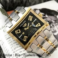 Đồng Hồ Police Nam Dây Kim Loại Demi Mặt Đen Vuông Size 42mm - Máy Quartz