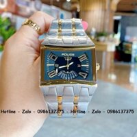 Đồng Hồ Police Nam Mặt Vuông Dây Thép Demi Vàng Mặt Đen Size 42mm