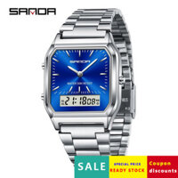 Đồng hồ retro mới Sanda cho phụ nữ, đồng hồ điện tử dây thép kinh doanh cổ điển cho nam, đồng hồ đa chức năng hiển thị kép bán buôn FYPO