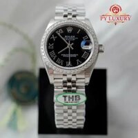 Đồng Hồ Rolex Datejust 278384RBR Mặt Đen Cọc La Mã Viền Đá Dây Jubilee Replica 1:1 THB 31mm