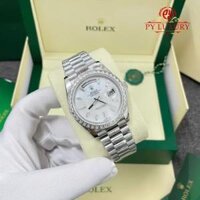 Đồng Hồ Rolex Day-Date 228396TBR Độ Mặt Xà Cừ Tự Nhiên Cọc Số Moissanite Viền Đá Moissanite Replica 1:1 V3 GMF 40mm