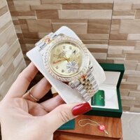 Đồng hồ Rolex Nam Demi Mặt Vàng Gold  Máy (Quartz) Pin Mặt Tròn Đính Đá Siz 41mm Dây Thép Không Gỉ