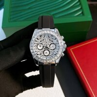 ĐỒNG HỒ ROLEX NAM | Mặt tròn đính đá lấp lánh đẹp sang trọng sáng tay, dây cao su dẻo màu đen size 40, bảo hành 6 tháng