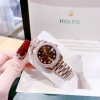 Đồng hồ Rolex Nữ Cao Cấp Máy Cơ (Automatic) Mặt Siz 31mm Dây Kim Loại Thép Không Gỉ Vàng Rose Mặt Nâu viền đá