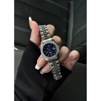 Đồng hồ Scottie nữ chính hãng mặt xanh dương đính đá hình quả địa cầu viền bạc xem ngày fullbox