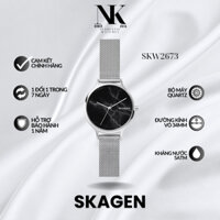 Đồng hồ SKAGEN nữ SKW2673 34mm, mặt đen xà cừ, vỏ bạc, dây lưới kim loại sang trọng