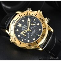 Đồng hồ thạch anh đa chức năng Omega, đồng hồ doanh nhân nam với dây da